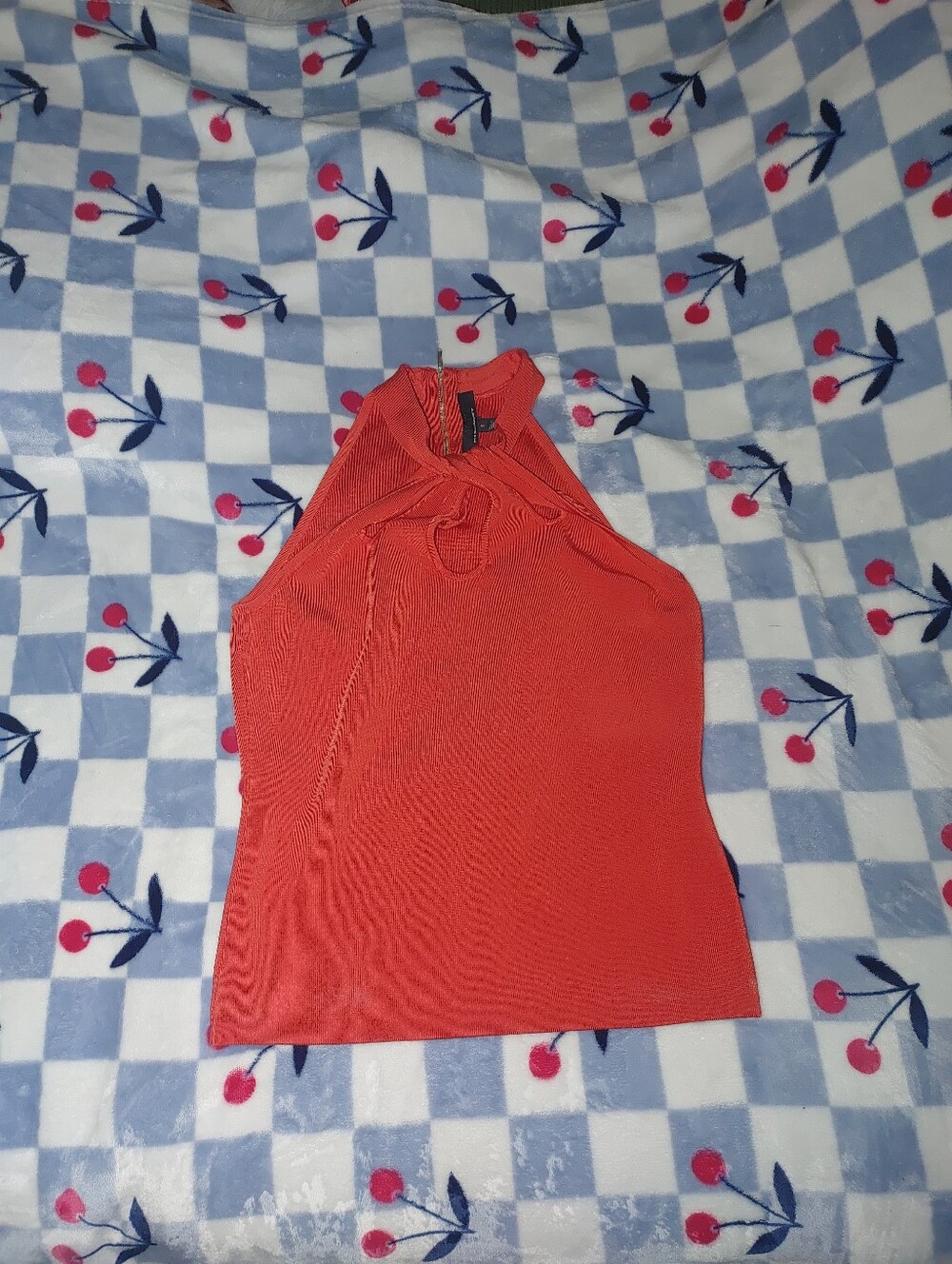 Red Halter Neck Ribbed Tank Top